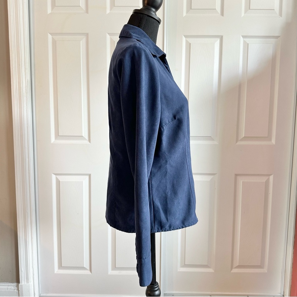 Sonoma Navy Blue Faux Suede Fitted Button Down Shirt - Picture 3 of 7
